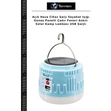 Terrien Açık Hava Cihaz Şarjı Seyahat Işığı Güneş Panelli Çadır Feneri Askılı Solar Kamp Lambası USB Şarjlı