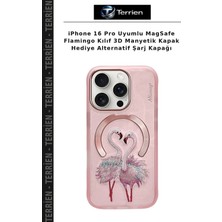 Terrien iPhone 16 Pro Uyumlu Magsafe Flamingo Kılıf 3D Manyetik Kapak Hediye Alternatif Şarj Kapağı
