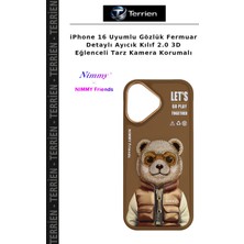Terrien iPhone 16 Uyumlu Gözlük Fermuar Detaylı Ayıcık Kılıf 2.0 3D Eğlenceli Tarz Kamera Korumalı