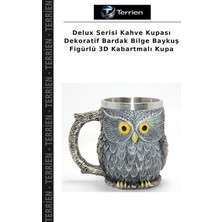 Terrien Delux Serisi Kahve Kupası Dekoratif Bardak Bilge Baykuş Figürlü 3D Kabartmalı Kupa
