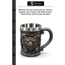 Terrien Mutfak Gereci Sıcak Içecek Kahve Kupası Ayı Temalı 3D Kabartmalı Paslanmaz Çelik Kupa Bardak