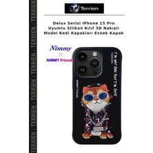 Terrien Delux Serisi iPhone 15 Pro Uyumlu Silikon Kılıf 3D Nakışlı Model Kedi Kapakları Esnek Kapak