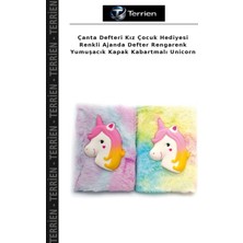 Terrien Çanta Defteri Kız Çocuk Hediyesi Renkli Ajanda Defter Rengarenk Yumuşacık Kapak Kabartmalı Unicorn
