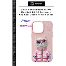 Terrien Delux Serisi iPhone 15 Pro Max Kılıf 2.0 3D Fermuarlı Kap Kedi Desen Hayvan Sever