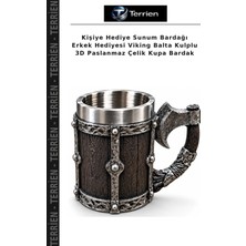 Terrien Kişiye Hediye Sunum Bardağı Erkek Hediyesi Viking Balta Kulplu 3D Paslanmaz Çelik Kupa Bardak