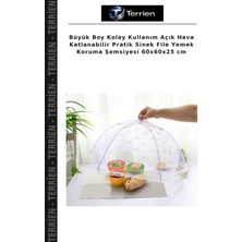 Terrien Büyük Boy Kolay Kullanım Açık Hava Katlanabilir Pratik Sinek File Yemek Koruma Şemsiyesi 60X60X25 cm