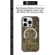 Terrien Özel Üretim iPhone 15 Pro Max Uyumlu Magsafe Leopar Kılıf 3D Telefon Stil Koruyucu Kap
