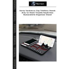 Terrien Sürüş Yardımcısı Cep Telefonu Standı Araç Içi Stant Torpido Kaydırmaz Numaratörlü Organizer Stand