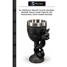 Terrien Ev Hediyesi Alkollü Içecek Bardağı Mutfak Gereci Kedi Figürlü 3D Paslanmaz Çelik Kadeh Bardak