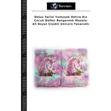 Terrien Delux Serisi Yumuşak Hatıra Kız Çocuk Defter Rengarenk Masalsı A5 Boyut Çiçekli Unicorn Tasarımlı