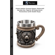 Terrien Erkek Hediye Sunum Kupası Dekoratif Bardak Ayı Figürlü 3D Kabartmalı Paslanmaz Çelik Kadeh Kupa