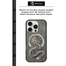 Terrien iPhone 14 Pro Max Uyumlu Golden Dragon Kılıf 3D Telefon Kılıfı Mobil Aksesuar Manyetik Kapak