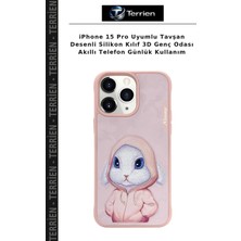 Terrien iPhone 15 Pro Uyumlu Tavşan Desenli Silikon Kılıf 3D Genç Odası Akıllı Telefon Günlük Kullanım