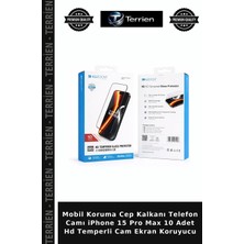 Terrien Mobil Koruma Cep Kalkanı Telefon Camı iPhone 15 Pro Max 10 Adet Hd Temperli Cam Ekran Koruyucu