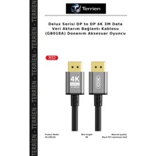 Terrien Delux Serisi Dp To Dp 4K 3m Data Veri Aktarım Bağlantı Kablosu (GB018A) Donanım Aksesuar Oyuncu