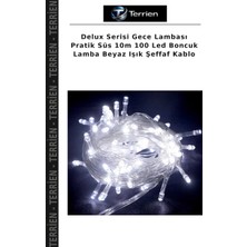 Terrien Delux Serisi Gece Lambası Pratik Süs 10M 100 LED Boncuk Lamba Beyaz Işık Şeffaf Kablo