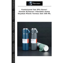 Terrien Fonksiyonel Set Ofis Gereci Günlük Kullanım 3 Bardaklı Kamp Seyahat Piknik Termos Seti 500 ml