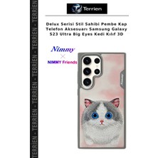 Terrien Delux Serisi Stil Sahibi Pembe Kap Telefon Aksesuarı Samsung Galaxy S23 Ultra Big Eyes Kedi Kılıf 3D