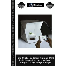 Terrien Hobi Stüdyosu Çekim Kutuları Mini Çadır Beyaz LED Işıklı Katlanır Manyetik Küçük Obje Stüdyo