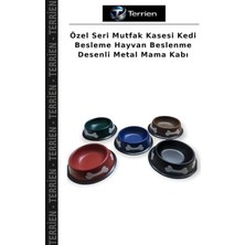 Terrien Özel Seri Mutfak Kasesi Kedi Besleme Hayvan Beslenme Desenli Metal Mama Kabı