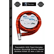 Terrien Taşınabilir Kilit Taşıt Koruma Scooter Güvenliği Kırmızı Motor Bisiklet Kilidi 22 mm x 150 cm