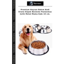 Terrien Premium Hayvan Bakım Kedi Ürünü Köpek Besleme Paslanmaz Çelik Metal Mama Kabı 15 Cm.