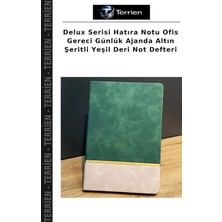 Terrien Delux Serisi Hatıra Notu Ofis Gereci Günlük Ajanda Altın Şeritli Yeşil Deri Not Defteri