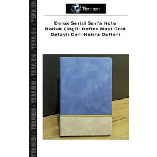 Terrien Delux Serisi Sayfa Notu Notluk Çizgili Defter Mavi Gold Detaylı Deri Hatıra Defteri