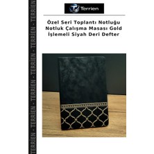 Terrien Özel Seri Toplantı Notluğu Notluk Çalışma Masası Gold Işlemeli Siyah Deri Defter