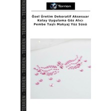 Terrien Özel Üretim Dekoratif Aksesuar Kolay Uygulama Göz Alıcı Pembe Taşlı Makyaj Yüz Süsü