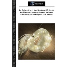 Terrien Ev Salon Parti LED Dekoratif Sıcak Ambiyans Pencere Duvar Yılbaşı Süsleme 8 Fonksiyon 3x3 Perde