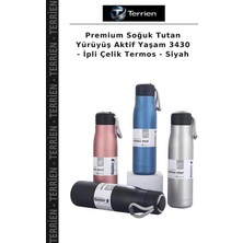 Terrien Premium Soğuk Tutan Yürüyüş Aktif Yaşam 3430 - Ipli Çelik Termos - Siyah