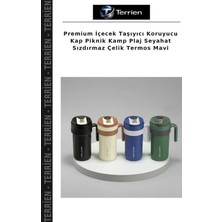 Terrien Premium Içecek Taşıyıcı Koruyucu Kap Piknik Kamp Plaj Seyahat Sızdırmaz Çelik Termos Mavi