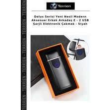 Terrien Delux Serisi Yeni Nesil Modern Aksesuar Erkek Arkadaş E - 2 USB Şarjlı Elektronik Çakmak - Siyah