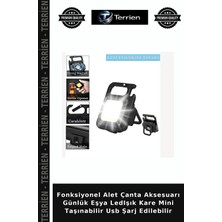 Terrien Fonksiyonel Alet Çanta Aksesuarı Günlük Eşya Ledışık Kare Mini Taşınabilir USB Şarj Edilebilir