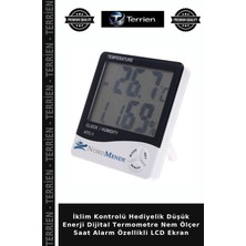Terrien Iklim Kontrolü Hediyelik Düşük Enerji Dijital Termometre Nem Ölçer Saat Alarm Özellikli LCD Ekran
