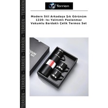Terrien Modern Stil Arkadaşa Şık Görünüm 1220- Isı Yalıtımlı Paslanmaz Vakumlu Bardaklı Çelik Termos Set