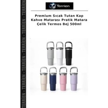 Terrien Premium Sıcak Tutan Kap Kahve Matarası Pratik Matara Çelik Termos Bej 500ML