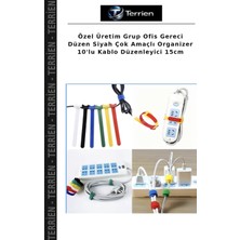 Terrien Özel Üretim Grup Ofis Gereci Düzen Siyah Çok Amaçlı Organizer 10'lu Kablo Düzenleyici 15CM
