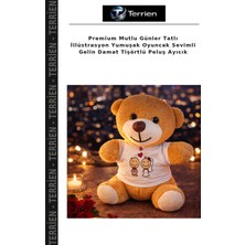 Terrien Premium Mutlu Günler Tatlı Illüstrasyon Yumuşak Oyuncak Sevimli Gelin Damat Tişörtlü Peluş Ayıcık