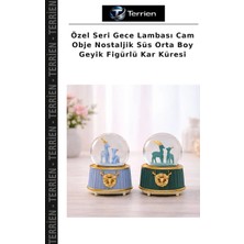 Terrien Özel Seri Gece Lambası Cam Obje Nostaljik Süs Orta Boy Geyik Figürlü Kar Küresi