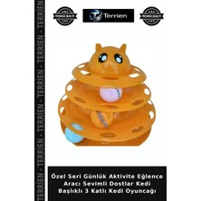 Terrien Özel Seri Günlük Aktivite Eğlence Aracı Sevimli Dostlar Kedi Başlıklı 3 Katlı Kedi Oyuncağı
