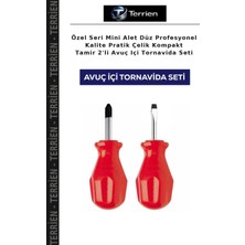 Terrien Özel Seri Mini Alet Düz Profesyonel Kalite Pratik Çelik Kompakt Tamir 2'li Avuç Içi Tornavida Seti