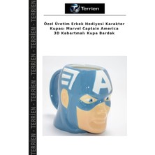 Terrien Özel Üretim Erkek Hediyesi Karakter Kupası Marvel Captain America 3D Kabartmalı Kupa Bardak