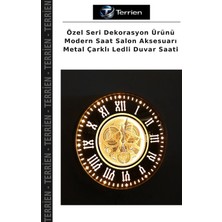 Terrien Özel Seri Dekorasyon Ürünü Modern Saat Salon Aksesuarı Metal Çarklı Ledli Duvar Saati
