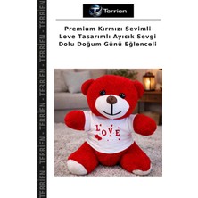 Terrien Premium Kırmızı Sevimli Love Tasarımlı Ayıcık Sevgi Dolu Doğum Günü Eğlenceli