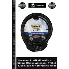 Terrien Premium Pratik Güvenlik Hızlı Çözüm Ulaşım Aksesuarı YM747 120CM 20MM Motorsiklet Kilidi