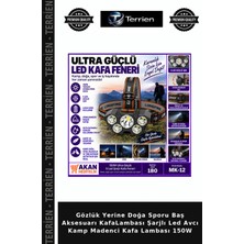 Terrien Gözlük Yerine Doğa Sporu Baş Aksesuarı Kafalambası Şarjlı LED Avcı Kamp Madenci Kafa Lambası 150W