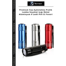 Terrien Premium Cep Aydınlatma Pratik Lamba Seyahat Işığı Metal Alüminyum 9 Ledli Pilli El Feneri