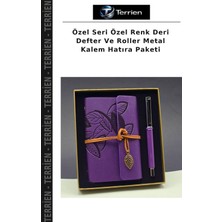 Terrien Özel Seri Özel Renk Deri Defter ve Roller Metal Kalem Hatıra Paketi